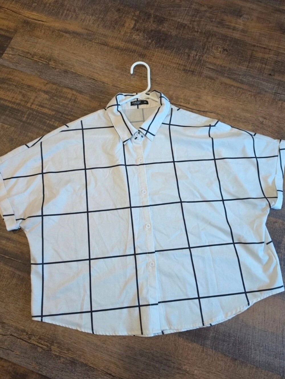 Curve 1XL White & Black Grid Button-Up Blouse